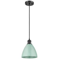 Ballston Plymouth Dome 7.5"W Matte Black Corded Mini Pendant Seafoam S