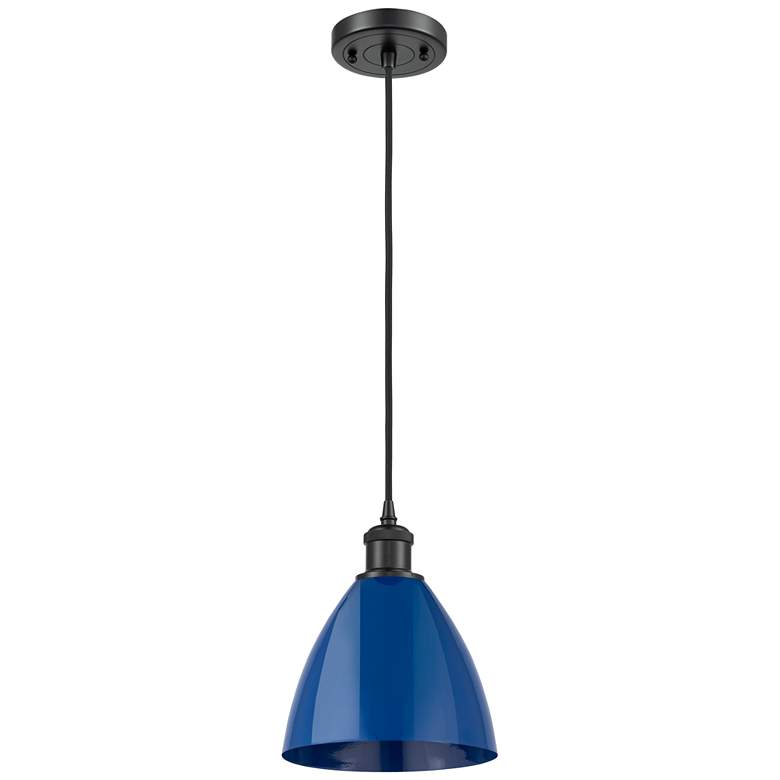 Image 1 Ballston Plymouth Dome 7.5"W Matte Black Corded Mini Pendant w/ Blue S