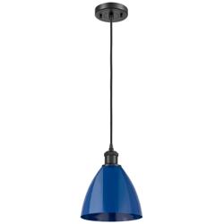 Ballston Plymouth Dome 7.5"W Matte Black Corded Mini Pendant w/ Blue S