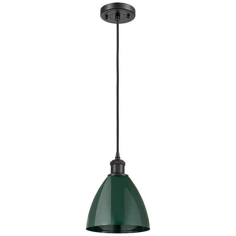 Image 1 Ballston Plymouth Dome 7.5"W Matte Black Corded Mini Pendant w/ Green
