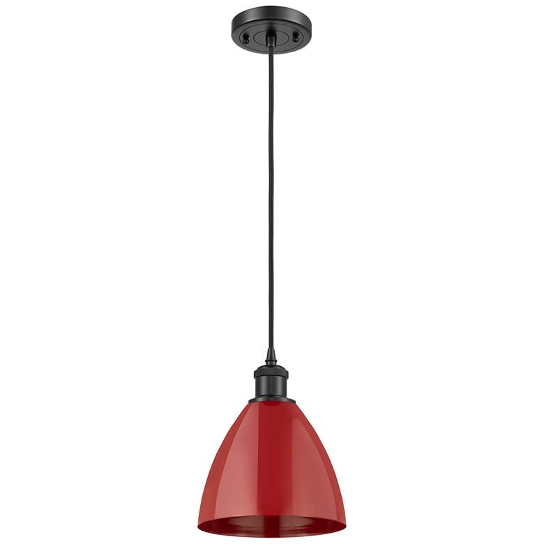 Image 1 Ballston Plymouth Dome 7.5"W Matte Black Corded Mini Pendant w/ Red Sh