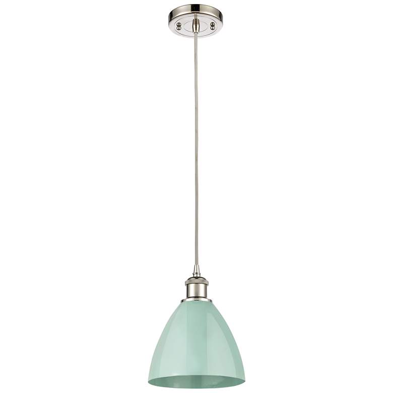 Image 1 Ballston Plymouth Dome 7.5"W Polished Nickel Cord Mini Pendant Teal Sh