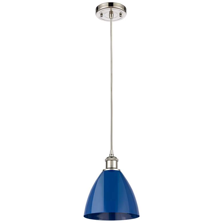 Image 1 Ballston Plymouth Dome 7.5"W Polished Nickel Corded Mini Pendant Blue