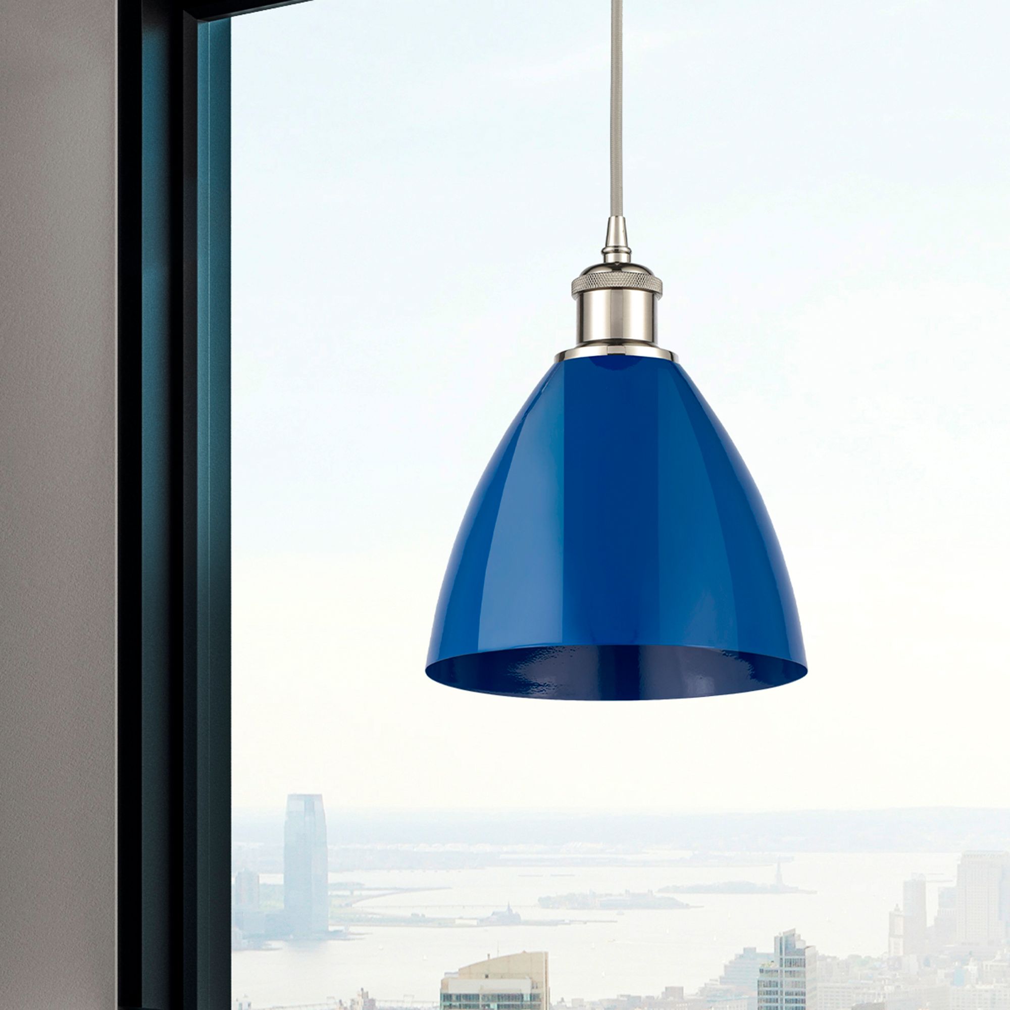 Image 2 Ballston Plymouth Dome 7.5"W Polished Nickel Corded Mini Pendant Blue  more views