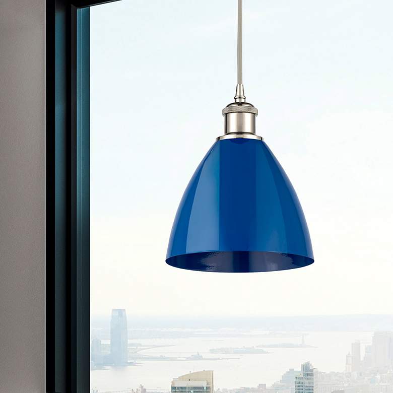 Image 2 Ballston Plymouth Dome 7.5"W Polished Nickel Corded Mini Pendant Blue more views