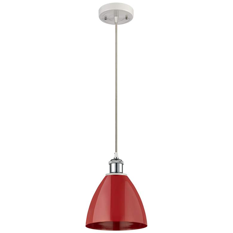 Image 1 Ballston Plymouth Dome 7.5 inchW White and Chrome Corded Mini Pendant Red 