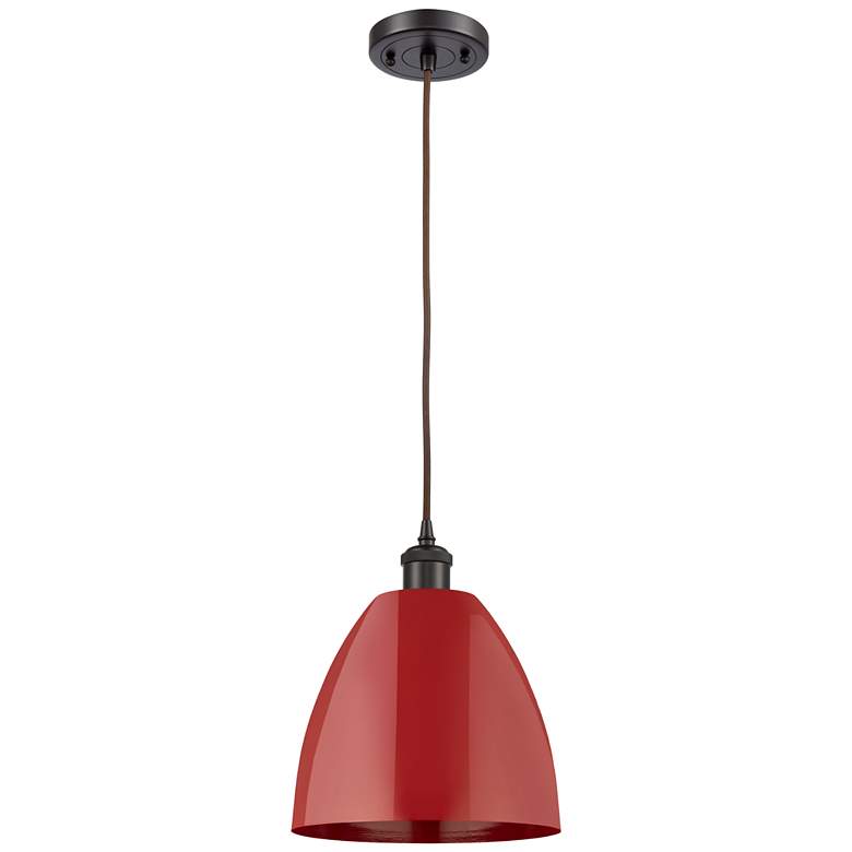 Image 1 Ballston Plymouth Dome 9" Wide Bronze Corded Mini Pendant w/ Red Shade