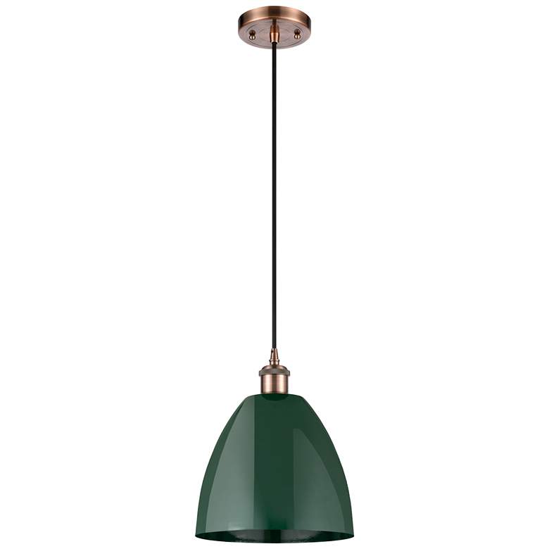 Image 1 Ballston Plymouth Dome 9" Wide Copper Corded Mini Pendant w/ Green Sha