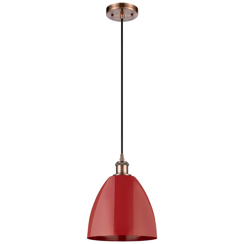 Image 1 Ballston Plymouth Dome 9" Wide Copper Corded Mini Pendant w/ Red Shade
