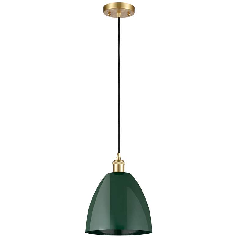 Image 1 Ballston Plymouth Dome 9" Wide Gold Corded Mini Pendant w/ Green Shade