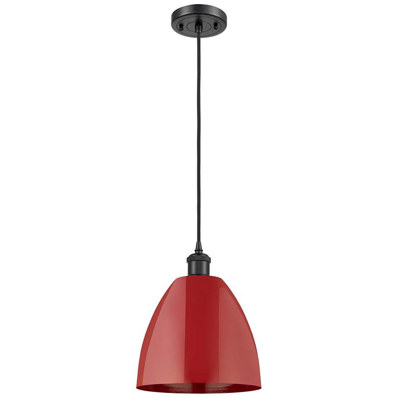 Image 1 Ballston Plymouth Dome 9" Wide Matte Black Corded Mini Pendant w/ Red