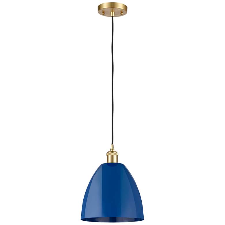 Image 1 Ballston Plymouth Dome 9" Wide Satin Gold Corded Mini Pendant w/ Blue