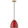 Ballston Plymouth Dome 9" Wide Satin Gold Corded Mini Pendant w/ Red S