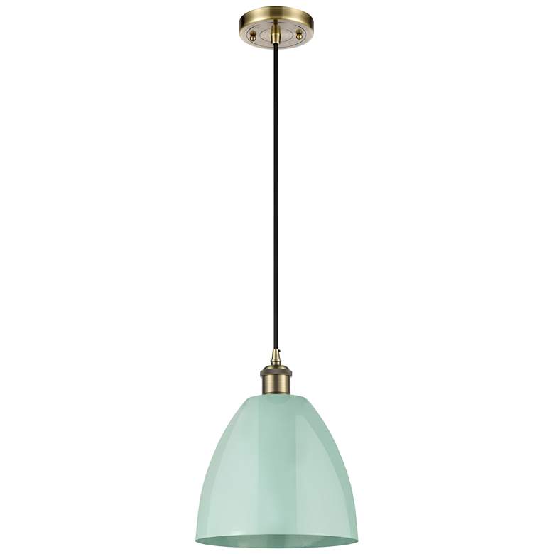 Image 1 Ballston Plymouth Dome 9"W Antique Brass Corded Mini Pendant Seafoam S