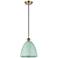 Ballston Plymouth Dome 9"W Antique Brass Corded Mini Pendant Seafoam S