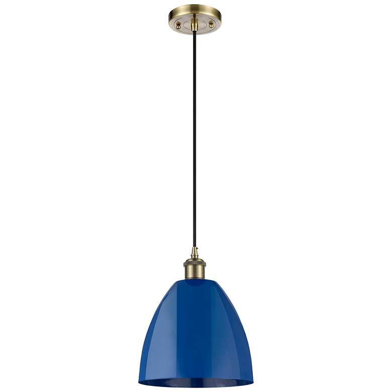 Image 1 Ballston Plymouth Dome 9"W Antique Brass Corded Mini Pendant w/ Blue S