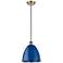 Ballston Plymouth Dome 9"W Antique Brass Corded Mini Pendant w/ Blue S
