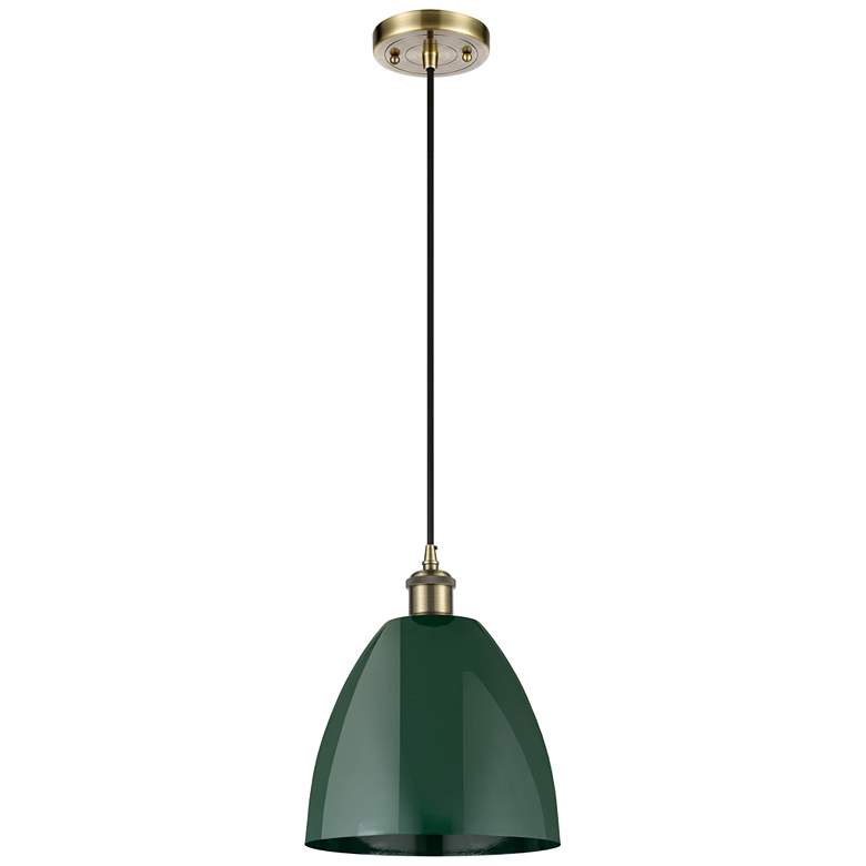 Image 1 Ballston Plymouth Dome 9"W Antique Brass Corded Mini Pendant w/ Green
