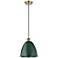 Ballston Plymouth Dome 9"W Antique Brass Corded Mini Pendant w/ Green