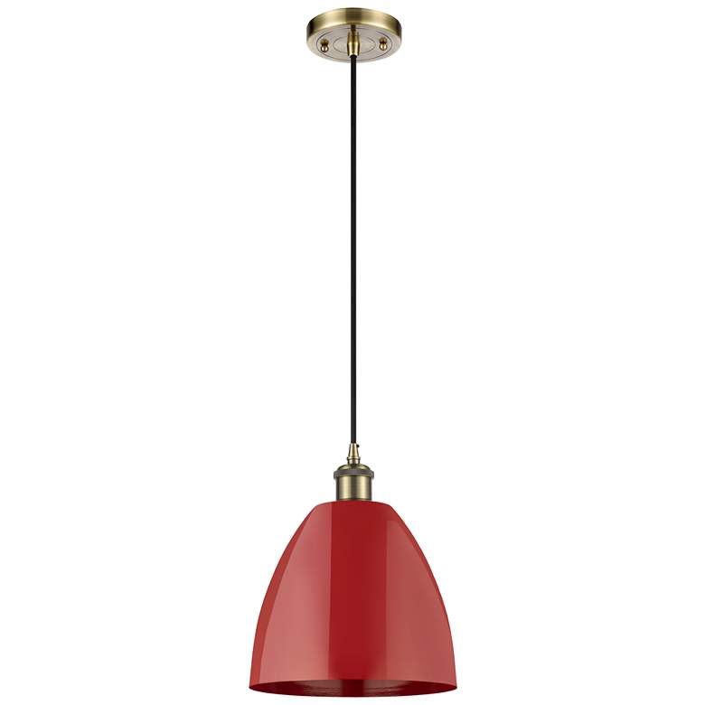 Image 1 Ballston Plymouth Dome 9"W Antique Brass Corded Mini Pendant w/ Red Sh