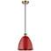 Ballston Plymouth Dome 9"W Antique Brass Corded Mini Pendant w/ Red Sh
