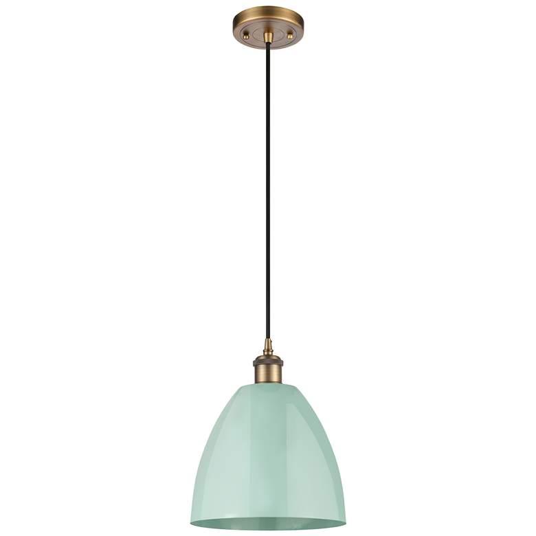 Image 1 Ballston Plymouth Dome 9"W Brushed Brass Corded Mini Pendant Seafoam S