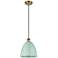 Ballston Plymouth Dome 9"W Brushed Brass Corded Mini Pendant Seafoam S