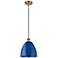 Ballston Plymouth Dome 9"W Brushed Brass Corded Mini Pendant w/ Blue S