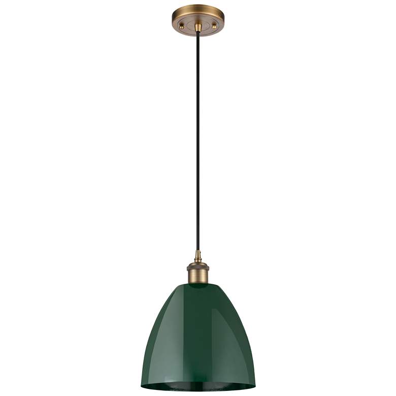 Image 1 Ballston Plymouth Dome 9"W Brushed Brass Corded Mini Pendant w/ Green