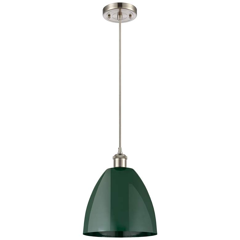 Image 1 Ballston Plymouth Dome 9"W Brushed Nickel Corded Mini Pendant Green Sh