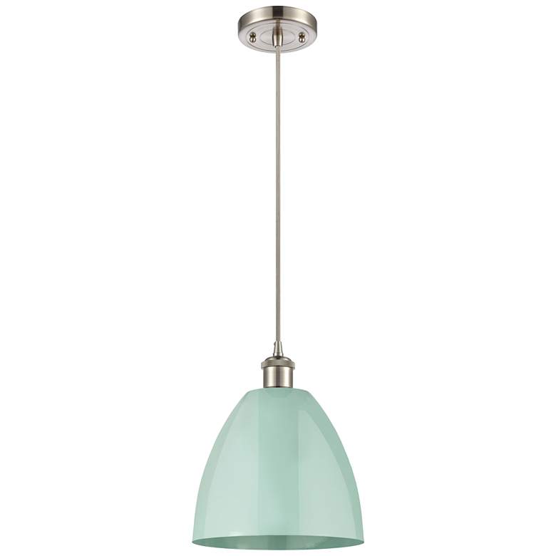 Image 1 Ballston Plymouth Dome 9"W Brushed Nickel Corded Mini Pendant Seafoam