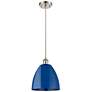 Ballston Plymouth Dome 9"W Brushed Nickel Corded Mini Pendant w/ Blue 