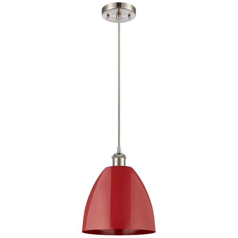 Image 1 Ballston Plymouth Dome 9"W Brushed Nickel Corded Mini Pendant w/ Red S