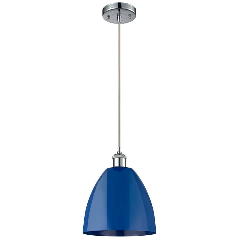 Image 1 Ballston Plymouth Dome 9"W Chrome Corded Mini Pendant w/ Blue Shade