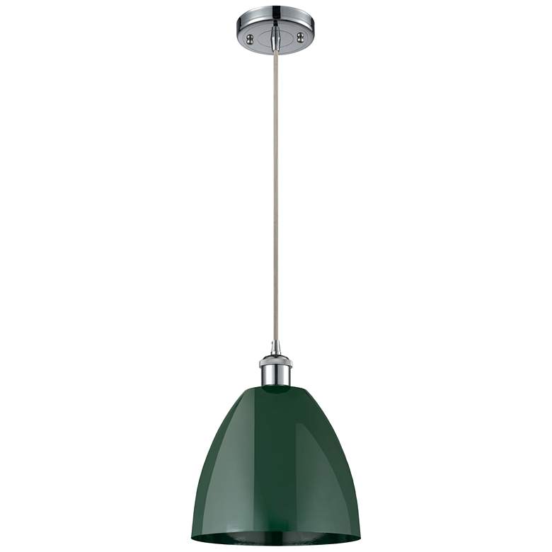 Image 1 Ballston Plymouth Dome 9"W Chrome Corded Mini Pendant w/ Green Shade