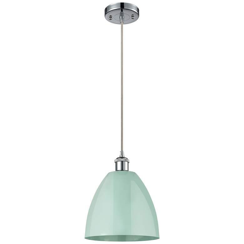 Image 1 Ballston Plymouth Dome 9"W Chrome Corded Mini Pendant w/ Seafoam Shade
