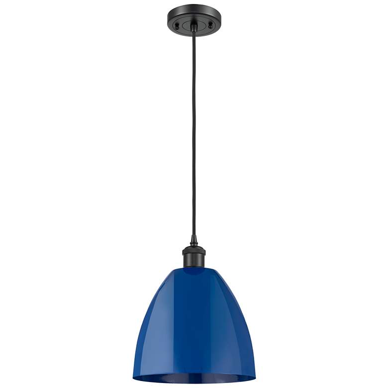 Image 1 Ballston Plymouth Dome 9"W Matte Black Corded Mini Pendant w/ Blue Sha