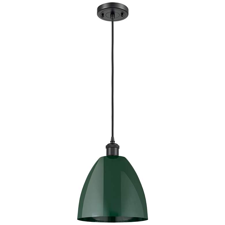 Image 1 Ballston Plymouth Dome 9"W Matte Black Corded Mini Pendant w/ Green Sh