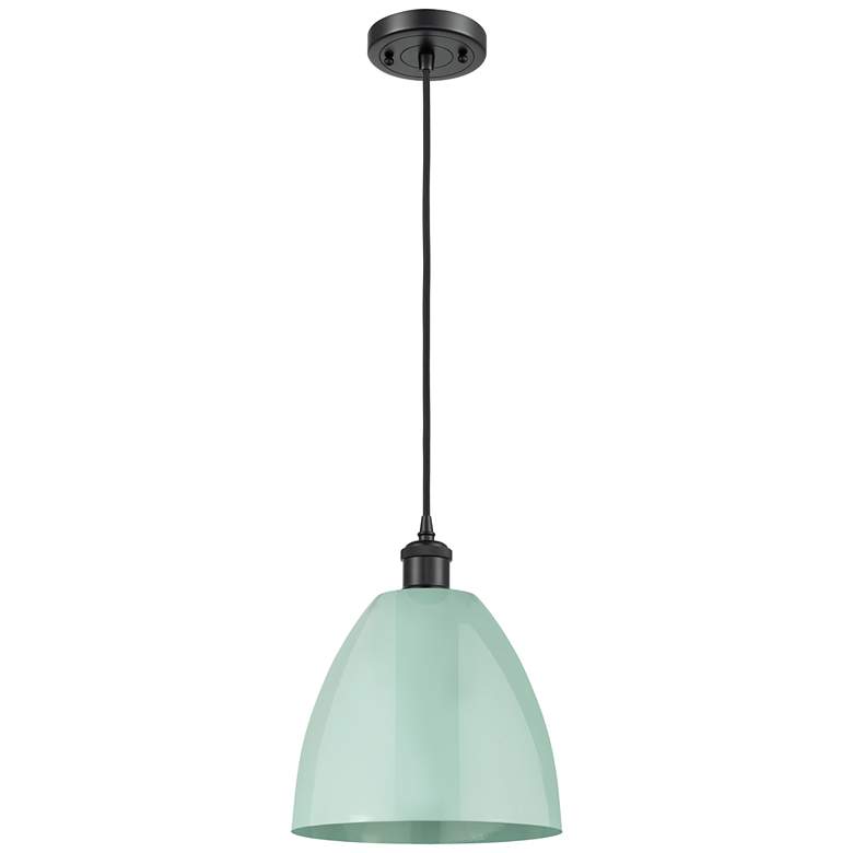 Image 1 Ballston Plymouth Dome 9"W Matte Black Corded Mini Pendant w/ Seafoam