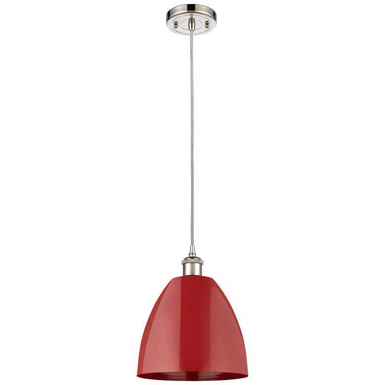Image 1 Ballston Plymouth Dome 9 inchW Polished Nickel Corded Mini Pendant w/ Red 