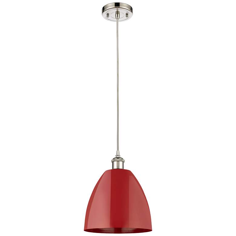 Image 1 Ballston Plymouth Dome 9"W Polished Nickel Corded Mini Pendant w/ Red