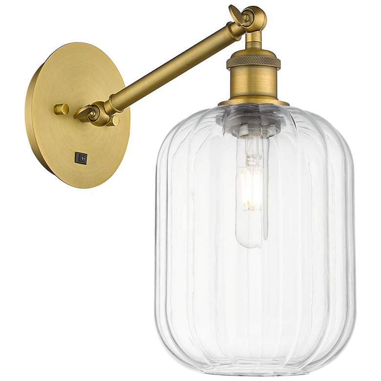 Image 1 Ballston Preston 12"H Brushed Brass Swivel Sconce With Clear Jar Shade