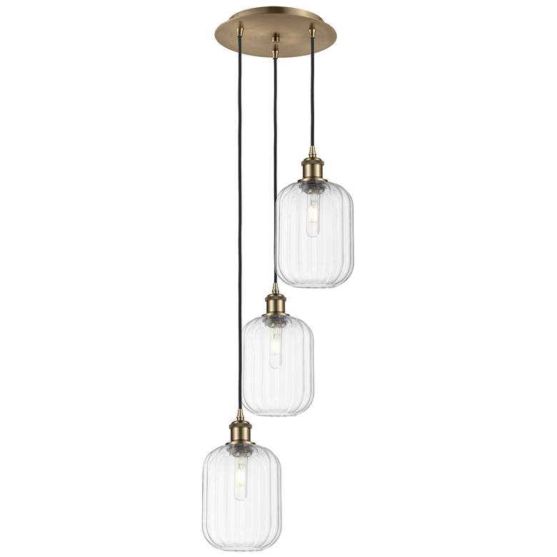 Image 1 Ballston Preston 13"W 3 Light Brass Cord Pendant w/ Clear Jar Shade