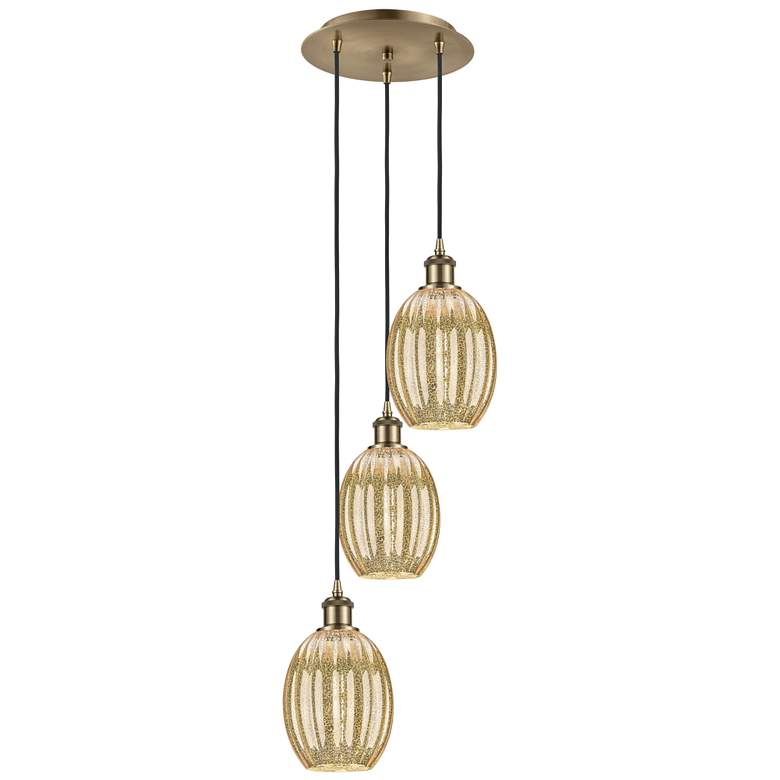 Image 1 Ballston Preston 13"W 3 Light Brass Cord Pendant w/ Mercury Bulb Shade