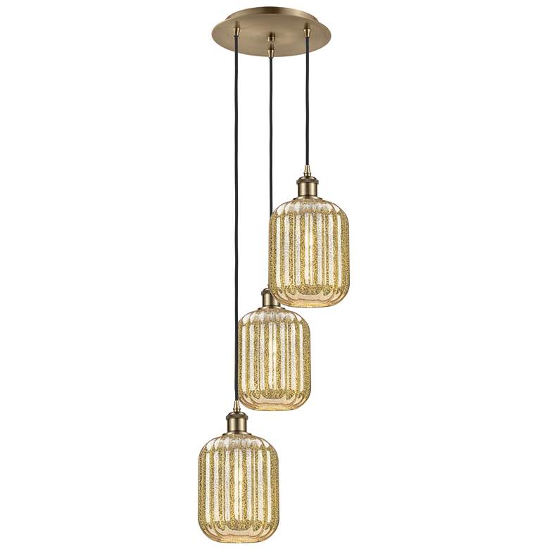 Image 1 Ballston Preston 13"W 3 Light Brass Cord Pendant w/ Mercury Jar Shade