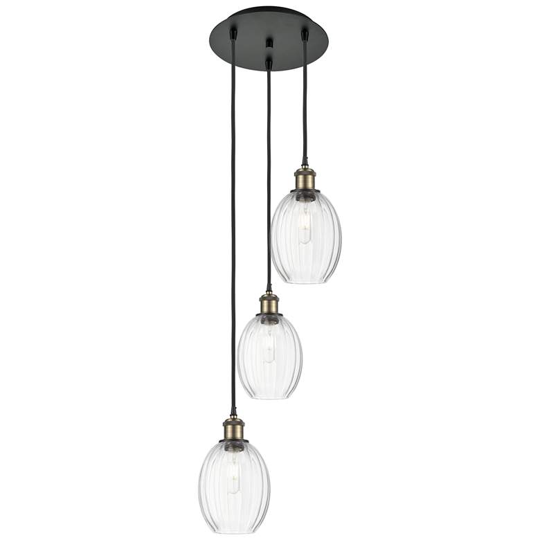 Image 1 Ballston Preston 13"W 3-Lt Black Brass Cord Pendant w/ Clear Bulb Shade