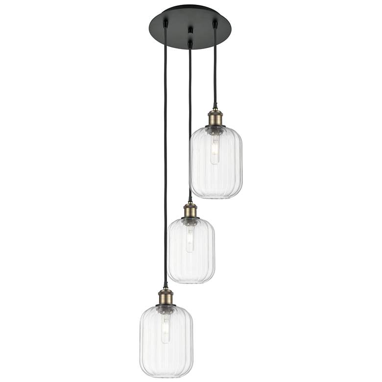 Image 1 Ballston Preston 13"W 3-Lt Black Brass Cord Pendant w/ Clear Jar Shade