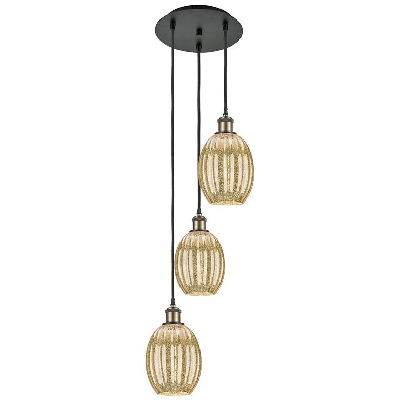 Image 1 Ballston Preston 13"W 3-Lt Black Brass Cord Pendant w/ Mercury Bulb Shade