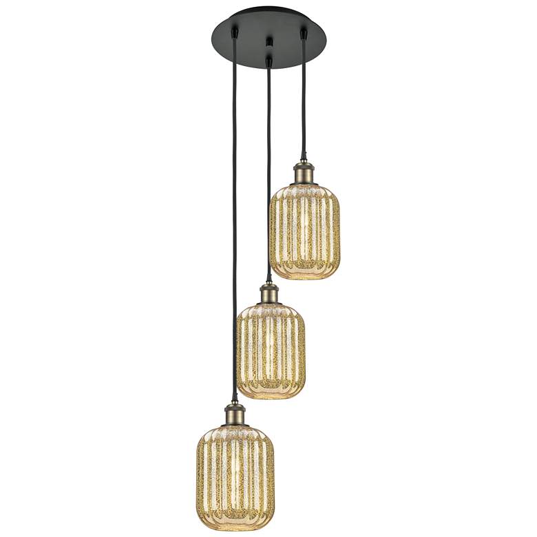 Image 1 Ballston Preston 13"W 3-Lt Black Brass Cord Pendant w/ Mercury Jar Shade
