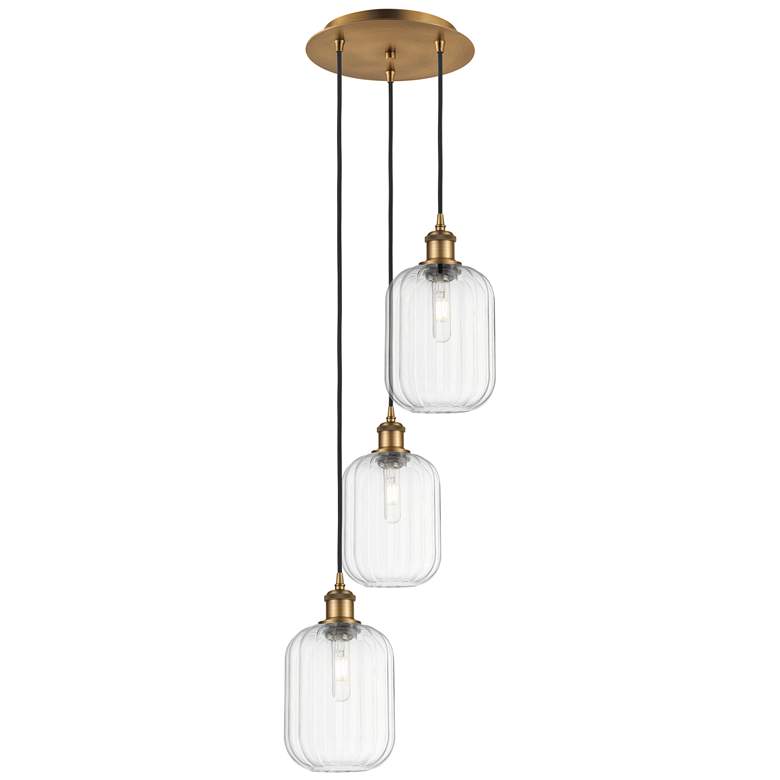 Image 1 Ballston Preston 13"W 3-Lt Brushed Brass Cord Pendant w/ Clear Jar Shade